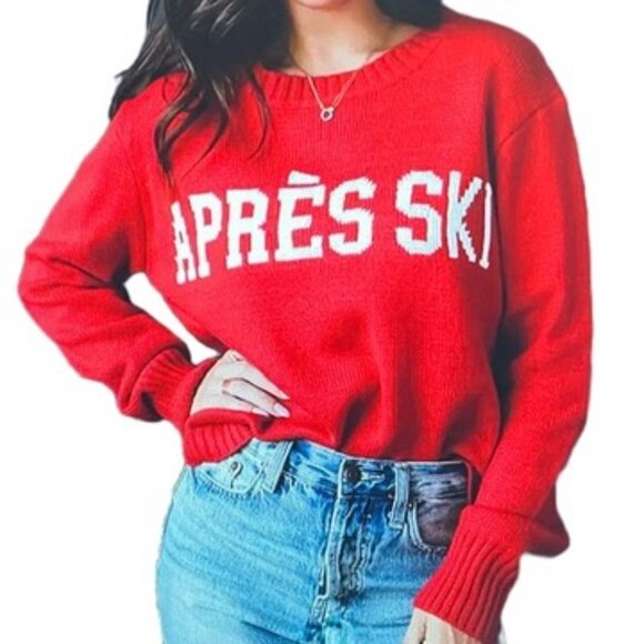cupcakes & cashmere Sweaters - Cupcakes and Cashmere Women's Apres Ski Sweater Vibrant Red w/White Text Size L